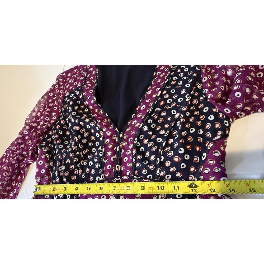 Diane Von Furstenberg Ivetta Silk Dress Sz 2 Babydoll Polka Dot Magenta FLAW - Picture 7 of 12